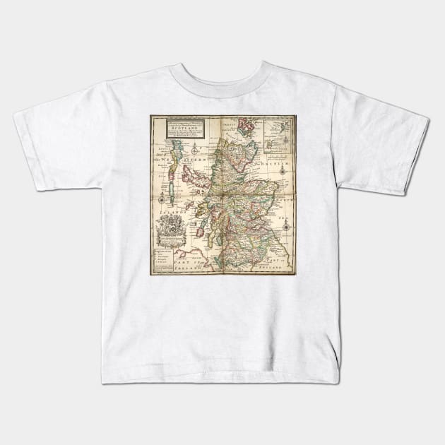 Vintage Map of Scotland (1718) Kids T-Shirt by Bravuramedia